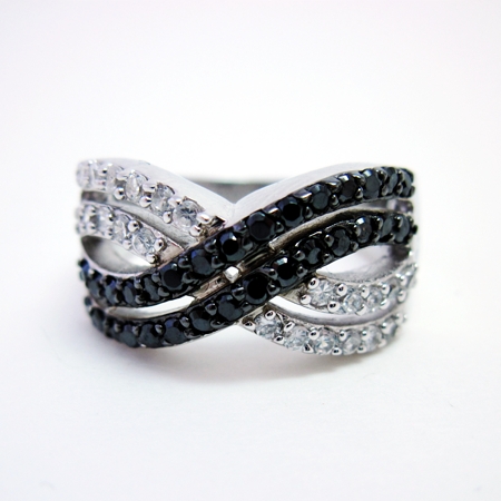 Cross-over Black and Clear CZs in Sterling - Click Image to Close